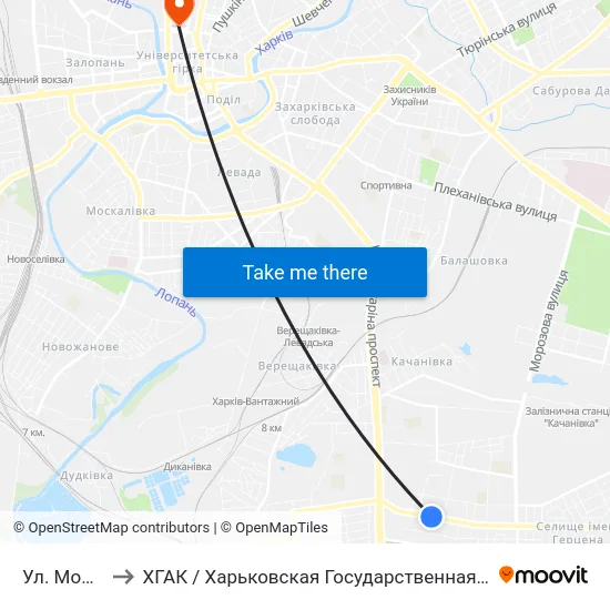 Ул. Монюшко to ХГАК / Харьковская Государственная Академия Культуры map