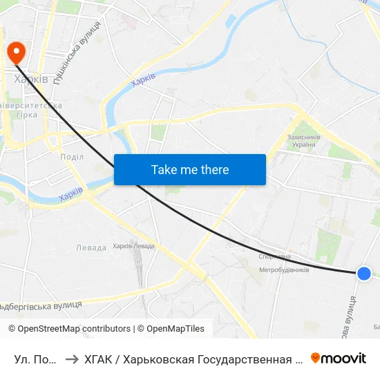 Ул. Полевая to ХГАК / Харьковская Государственная Академия Культуры map