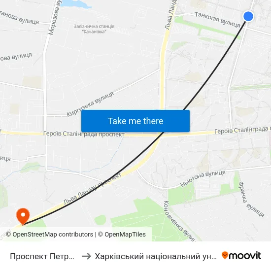 Проспект Петра Григоренка, 4б to Харківський національний університет внутрішніх справ map