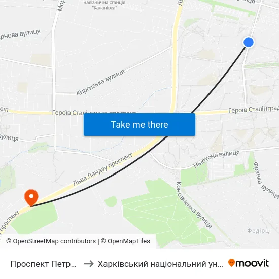 Проспект Петра Григоренка, 11 to Харківський національний університет внутрішніх справ map