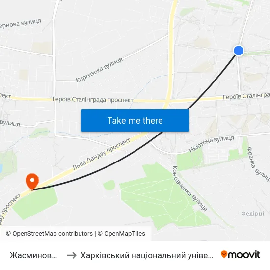 Жасминовый Бульвар to Харківський національний університет внутрішніх справ map