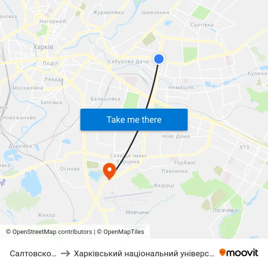 Салтовское Шоссе to Харківський національний університет внутрішніх справ map
