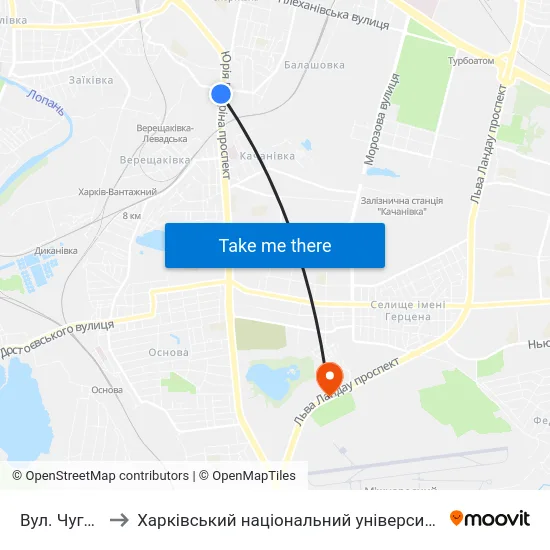 Вул. Чугуївська to Харківський національний університет внутрішніх справ map