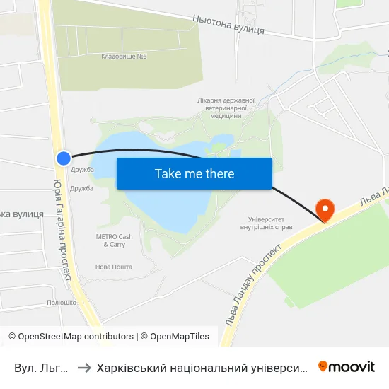 Вул. Льговська to Харківський національний університет внутрішніх справ map