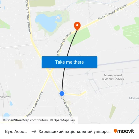 Вул. Аерофлотська to Харківський національний університет внутрішніх справ map