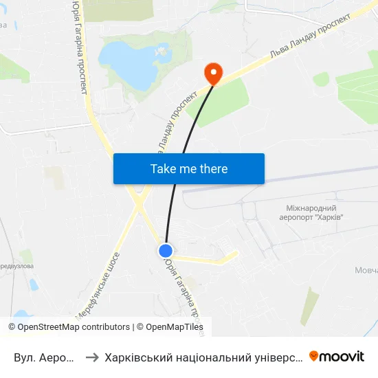 Вул. Аерофлотська to Харківський національний університет внутрішніх справ map