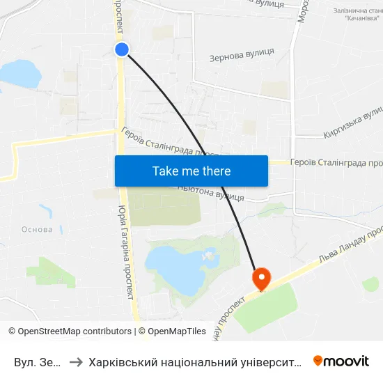 Вул. Зернова to Харківський національний університет внутрішніх справ map