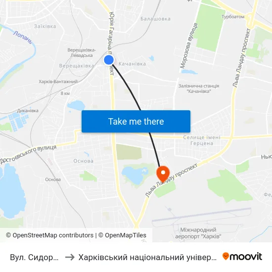 Вул. Сидоренкiвська to Харківський національний університет внутрішніх справ map