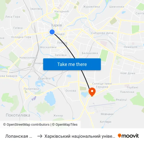 Лопанская Набережная to Харківський національний університет внутрішніх справ map