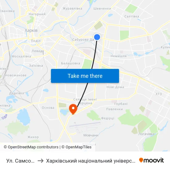 Ул. Самсоновская to Харківський національний університет внутрішніх справ map