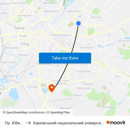 Пр. Юбилейный to Харківський національний університет внутрішніх справ map
