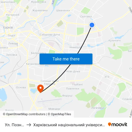 Ул. Познанская to Харківський національний університет внутрішніх справ map