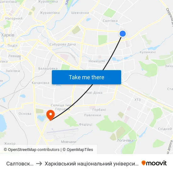 Салтовский Рэм to Харківський національний університет внутрішніх справ map