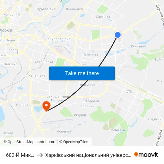602-Й Микрорайон to Харківський національний університет внутрішніх справ map