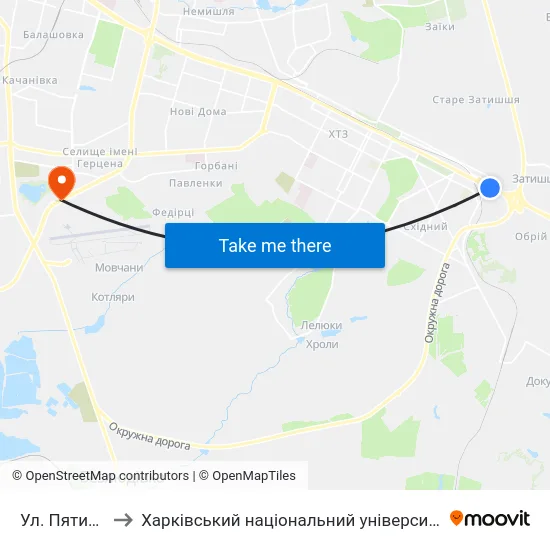 Ул. Пятихатская to Харківський національний університет внутрішніх справ map