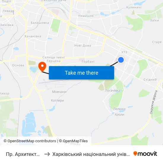 Пр. Архитектора Алешина to Харківський національний університет внутрішніх справ map