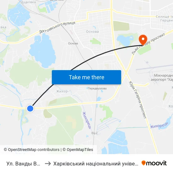 Ул. Ванды Василевской to Харківський національний університет внутрішніх справ map