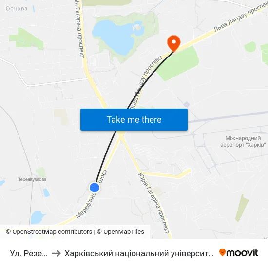 Ул. Резервная to Харківський національний університет внутрішніх справ map