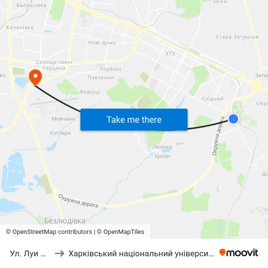 Ул. Луи Пастера to Харківський національний університет внутрішніх справ map