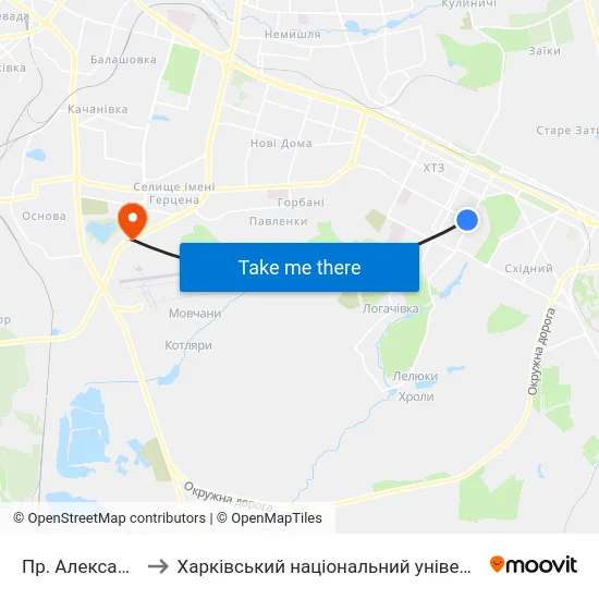 Пр. Александровский to Харківський національний університет внутрішніх справ map