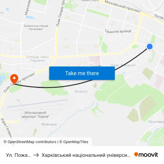 Ул. Пожарского to Харківський національний університет внутрішніх справ map