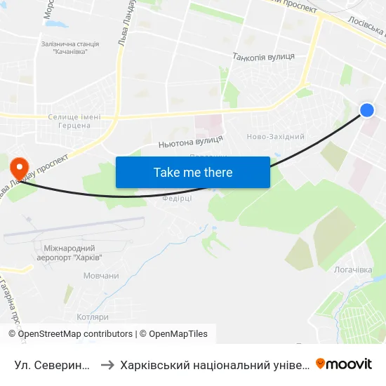 Ул. Северина Потоцкого to Харківський національний університет внутрішніх справ map