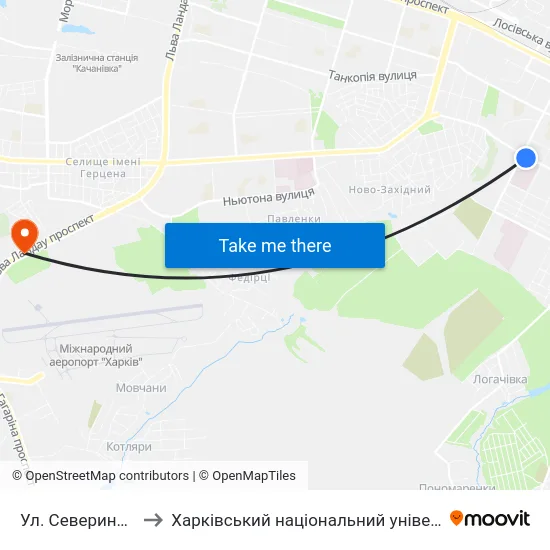Ул. Северина Потоцкого to Харківський національний університет внутрішніх справ map