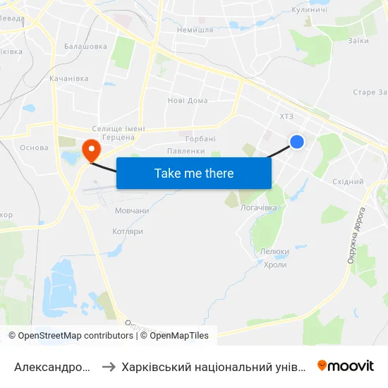 Александровский Сквер to Харківський національний університет внутрішніх справ map