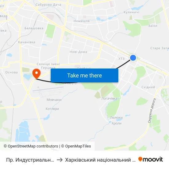 Пр. Индустриальный (По Требованию) to Харківський національний університет внутрішніх справ map