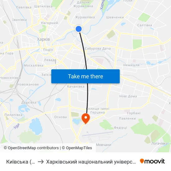 Київська (Kyivska) to Харківський національний університет внутрішніх справ map