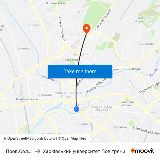Пров.Соляниківський to Харківський університет Повітряних Сил імені Івана Кожедуба (ХУПС) map
