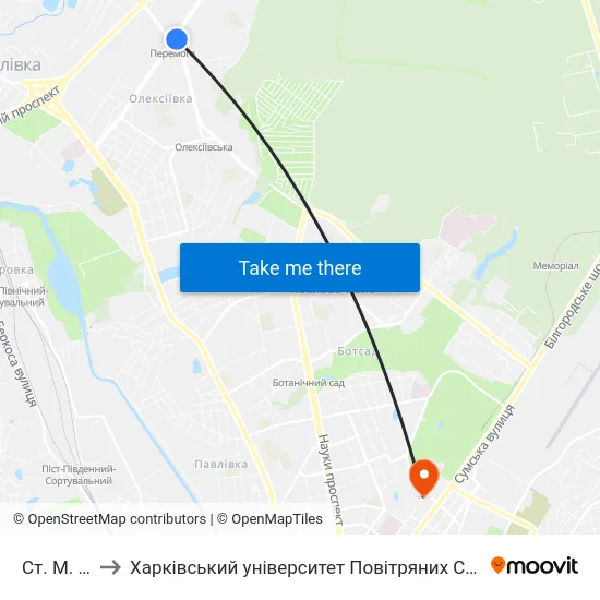 Ст. М. Победа to Харківський університет Повітряних Сил імені Івана Кожедуба (ХУПС) map