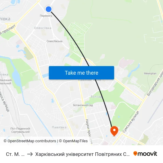 Ст. М. Победа to Харківський університет Повітряних Сил імені Івана Кожедуба (ХУПС) map