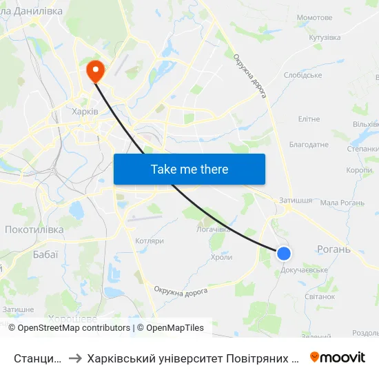 Станция Рогань to Харківський університет Повітряних Сил імені Івана Кожедуба (ХУПС) map
