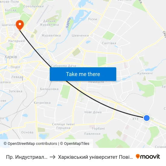 Пр. Индустриальный (По Требованию) to Харківський університет Повітряних Сил імені Івана Кожедуба (ХУПС) map