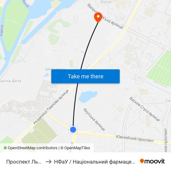 Проспект Льва Ландау to НФаУ / Національний фармацевтичний університет map