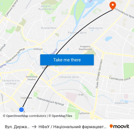 Вул. Державінська to НФаУ / Національний фармацевтичний університет map