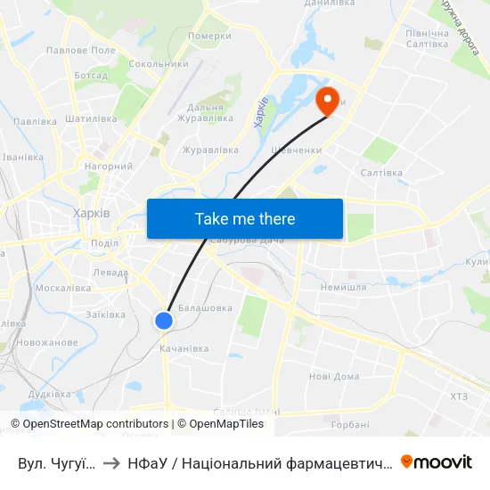 Вул. Чугуївська to НФаУ / Національний фармацевтичний університет map