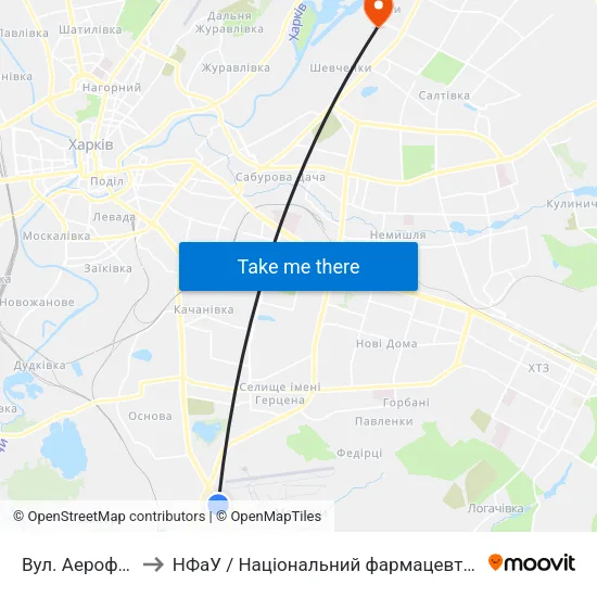 Вул. Аерофлотська to НФаУ / Національний фармацевтичний університет map