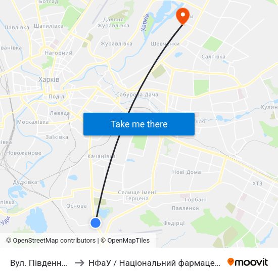 Вул. Пiвденнопроектна to НФаУ / Національний фармацевтичний університет map