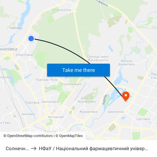 Солнечная to НФаУ / Національний фармацевтичний університет map