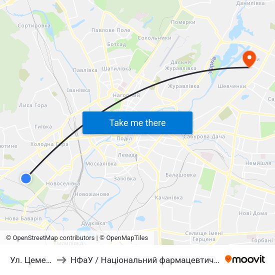 Ул. Цементная to НФаУ / Національний фармацевтичний університет map