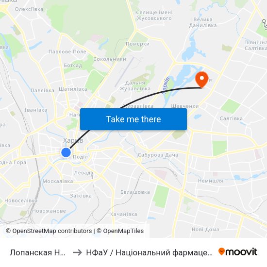 Лопанская Набережная to НФаУ / Національний фармацевтичний університет map