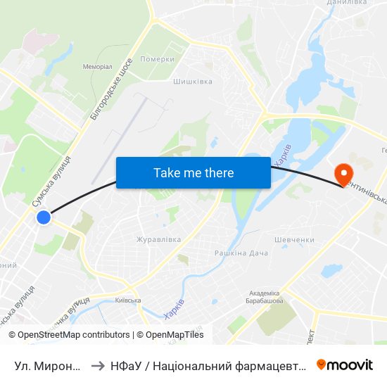 Ул. Мироносицкая to НФаУ / Національний фармацевтичний університет map