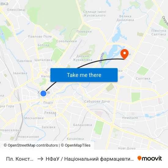 Пл. Конституции to НФаУ / Національний фармацевтичний університет map