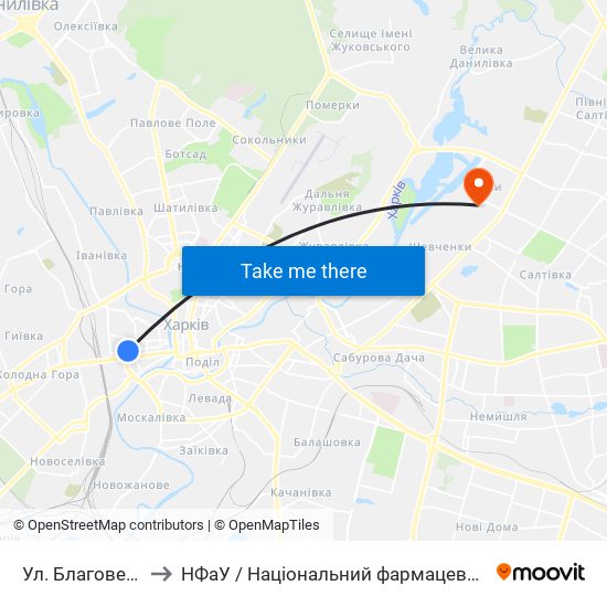 Ул. Благовещенская to НФаУ / Національний фармацевтичний університет map
