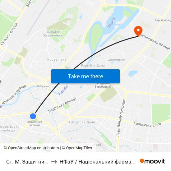 Ст. М. Защитников Украины to НФаУ / Національний фармацевтичний університет map