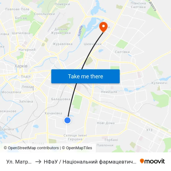 Ул. Матросова to НФаУ / Національний фармацевтичний університет map
