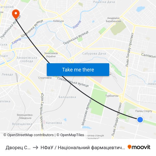 Дворец Спорта to НФаУ / Національний фармацевтичний університет map