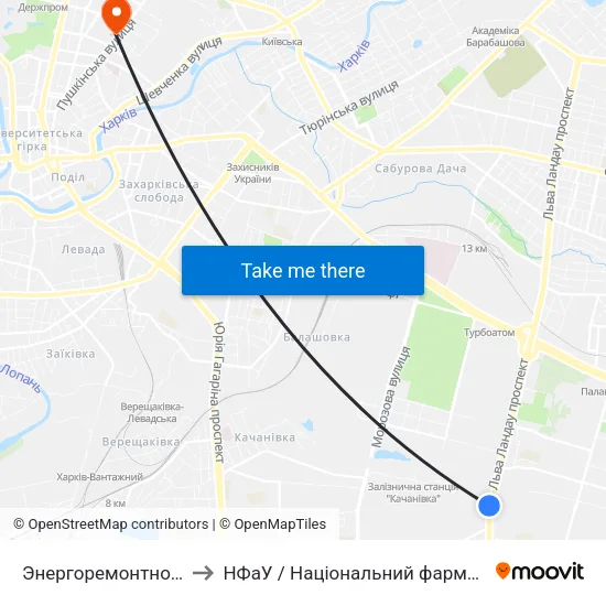Энергоремонтное Предприятие to НФаУ / Національний фармацевтичний університет map
